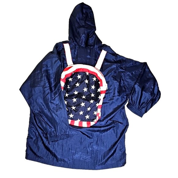 Solare Sporta Windbreaker Jacket/Backpack USA Flag Red/White/Blue Zip Front Sz M - Picture 5 of 8